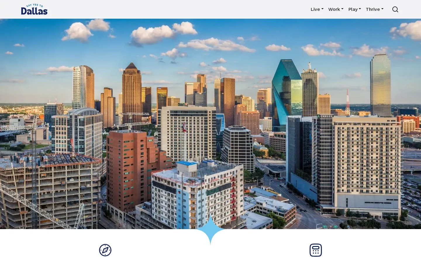 Say Yes to Dallas homepage hero with Dallas skyline